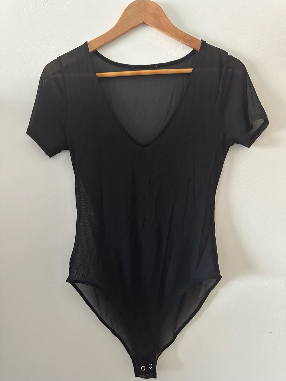 Black Sheer V-Neck Bodysuit - Women Tops